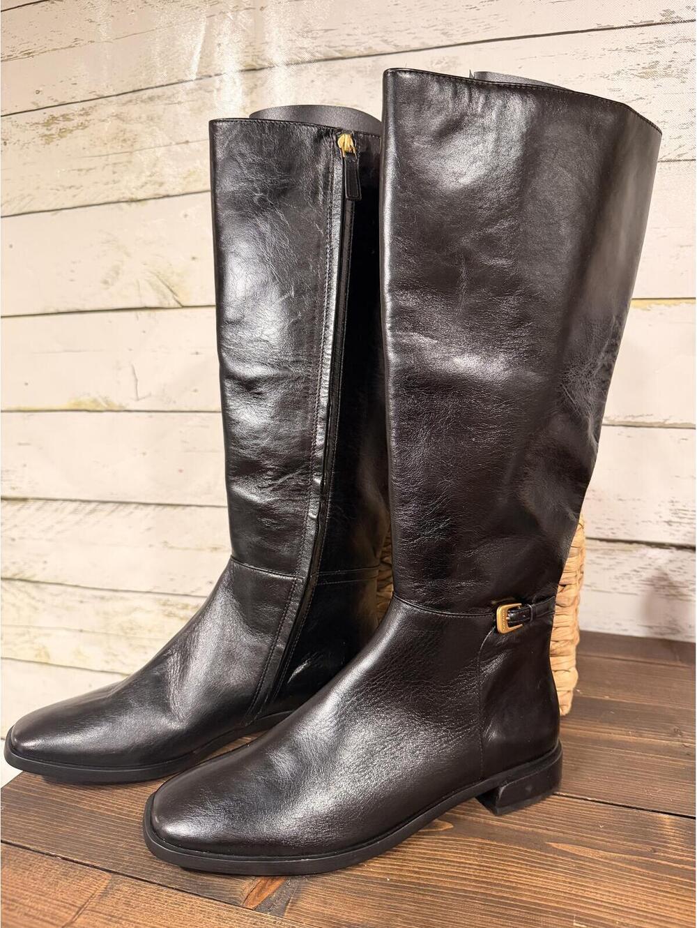 Tory Burch Black Leather Knee High Boots Small Ankle Buckle Women's Size 8